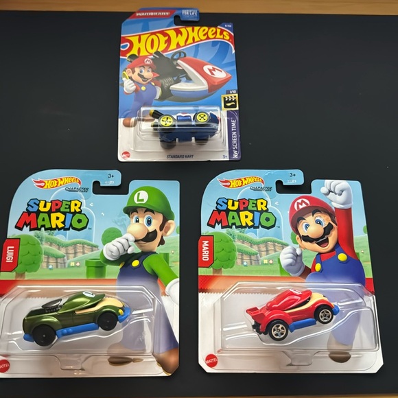 Mattel Other - NWT Lot of 3 Hot Wheels Super Mario Luigi & Standard Kart - Screen Time